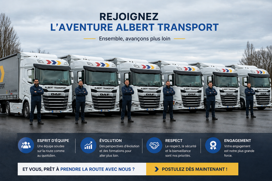 alt="Camion poids lourd Albert Transport recrutement